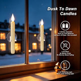 Set of 6 LED Flickering Window Candles with Light Sensor, Battery Operated Dusk to Dawn Auto-On/Off, Realistic 3D Flame, Suction Cup Mount for Christmas Holiday Home Decor (White)