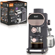 Compact Semi-Automatic Espresso Coffee Machine with Milk Frother Wand, 5Bar Pressure Extraction System, Ideal for Home Kitchen and Small Office Use, Crafted with Stainless Steel and ABS Body in Sleek Dark Gray with Rose Gold Accents (Black)