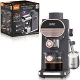 Compact Semi-Automatic Espresso Coffee Machine with Milk Frother Wand, 5Bar Pressure Extraction System, Ideal for Home Kitchen and Small Office Use, Crafted with Stainless Steel and ABS Body in Sleek Dark Gray with Rose Gold Accents (Black)