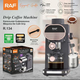 Compact Semi-Automatic Espresso Coffee Machine with Milk Frother Wand, 5Bar Pressure Extraction System, Ideal for Home Kitchen and Small Office Use, Crafted with Stainless Steel and ABS Body in Sleek Dark Gray with Rose Gold Accents (Black)