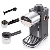 Compact Semi-Automatic Espresso Coffee Machine with Milk Frother Wand, 5Bar Pressure Extraction System, Ideal for Home Kitchen and Small Office Use, Crafted with Stainless Steel and ABS Body in Sleek Dark Gray with Rose Gold Accents (Black)