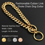 Stylish Cuban Link Dog Choke Chain Collar in Premium Stainless Steel – Available in Gold, Black, Steel, and Rose Gold, Designed for Training Control and Everyday Fashionable Wear, Fitting Small to Large Breeds with Adjustable Length Options. (RoseGold, 15