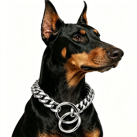 Stylish Cuban Link Dog Choke Chain Collar in Premium Stainless Steel – Available in Gold, Black, Steel, and Rose Gold, Designed for Training Control and Everyday Fashionable Wear, Fitting Small to Large Breeds with Adjustable Length Options. (Silver, 15mm