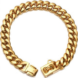 Heavy-Duty Metal Cuban Link Dog Collar with Bone Charm – 14mm Stainless Steel Hip-Hop Chain Necklace for Everyday Walks, Outdoor Adventures, and Stylish Pet Accessories in Gold, Silver, Black, and Rose Gold (RoseGold, 14mm*46cm（18in）)
