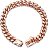 Heavy-Duty Metal Cuban Link Dog Collar with Bone Charm – 14mm Stainless Steel Hip-Hop Chain Necklace for Everyday Walks, Outdoor Adventures, and Stylish Pet Accessories in Gold, Silver, Black, and Rose Gold (RoseGold, 14mm*56cm（22in）)
