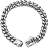 Heavy-Duty Metal Cuban Link Dog Collar with Bone Charm – 14mm Stainless Steel Hip-Hop Chain Necklace for Everyday Walks, Outdoor Adventures, and Stylish Pet Accessories in Gold, Silver, Black, and Rose Gold (RoseGold, 14mm*75cm（30in）)