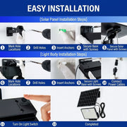 Split-Type Solar Powered Motion Sensor Floodlight with Detachable Panel, Dual Mounting Brackets, IP65 Waterproof, 6500K Cool White or 3000K Warm White Options, Ideal for Driveways, Patios, Entryways, and Emergency Indoor Use (2PCS, 1PCS 3000K Warm White+1
