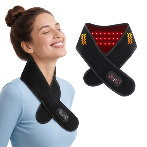 Red Light Therapy Heating Massage Wrap – Wireless Cordless Design with 36 LED Lights, 660-850nm Infrared, 3 Heat Levels, 3 Vibration Modes, Rechargeable 3000mAh Battery, for Neck, Shoulders, Waist, Knees, and More (Black) In Australia - Darrahopens