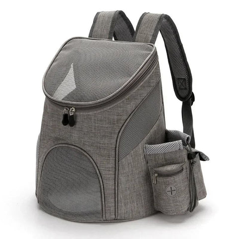 Comfortable hands-free pet carrier backpack with breathable mesh panels and padded shoulder straps, perfect for carrying small dogs and cats on walks, travel, and outdoor adventures while keeping your furry friend close and secure. (L, Grey)