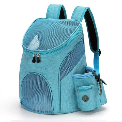 Comfortable hands-free pet carrier backpack with breathable mesh panels and padded shoulder straps, perfect for carrying small dogs and cats on walks, travel, and outdoor adventures while keeping your furry friend close and secure. (L, SkyBlue)