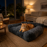 Plush Corduroy Pet Sofa Bed with Removable Heating Pad, Orthopedic Foam Support & Machine-Washable Cover – The Ultimate Cozy Retreat for Cats and Small Dogs (Black) In Australia - Darrahopens