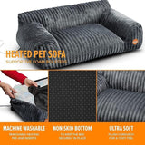 Plush Corduroy Pet Sofa Bed with Removable Heating Pad, Orthopedic Foam Support & Machine-Washable Cover – The Ultimate Cozy Retreat for Cats and Small Dogs (Orange)