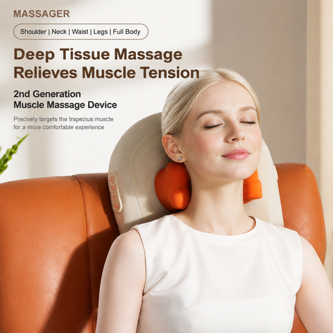 Multi-Functional Full Body Massager with Heat, Flexible Nodes and Quiet Motor for Neck, Back, Waist, Legs, Home, Office and Car Use (Beige)