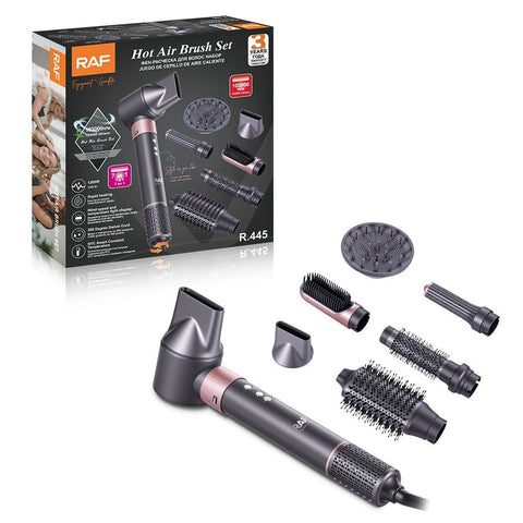 7-in-1 Hot Air Styling Brush Set with Interchangeable Attachments for Home and Salon Use – Dry, Straighten, Curl, and Add Volume with Professional-Grade Power and Precision (RoseGold)