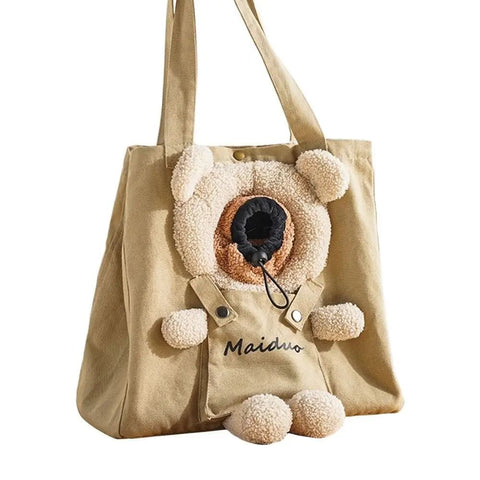 Adorable Bear-Shaped Pet Carrier Tote Bag – Lightweight, Breathable, and Portable Shoulder Bag for Cats and Small Dogs, Perfect for All-Season Daily Outings, Shopping, and Short Trips (Khaki) In Australia - Darrahopens