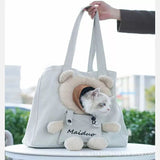 Adorable Bear-Shaped Pet Carrier Tote Bag – Lightweight, Breathable, and Portable Shoulder Bag for Cats and Small Dogs, Perfect for All-Season Daily Outings, Shopping, and Short Trips (LightGrey)