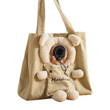 Adorable Bear-Shaped Pet Carrier Tote Bag – Lightweight, Breathable, and Portable Shoulder Bag for Cats and Small Dogs, Perfect for All-Season Daily Outings, Shopping, and Short Trips (LightGrey)