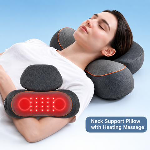 Ergonomic Memory Foam Neck and Shoulder Massage Pillow with Vibration, Infrared Heat, and Airbag Traction for Home Relaxation and Muscle Stress Relief (Grey) In Australia - Darrahopens