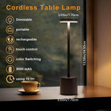 Rechargeable Cordless Touch Control LED Desk Lamp with Anodized Aluminum Build, Dimmable Warm Light, and Long Battery Life for Home, Café, Bar, and Outdoor Use (Black)