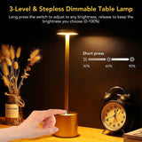 Rechargeable Cordless Touch Control LED Desk Lamp with Anodized Aluminum Build, Dimmable Warm Light, and Long Battery Life for Home, Café, Bar, and Outdoor Use (Black)