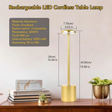 Rechargeable Cordless Touch Control LED Desk Lamp with Anodized Aluminum Build, Dimmable Warm Light, and Long Battery Life for Home, Café, Bar, and Outdoor Use (Gold)