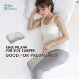 Sleeping Knee Pillow with Adjustable Strap – Contoured Leg Pillow for Side Sleepers, Pregnant Women, and Neck Support, Breathable Fabric Cover with Shredded Memory Foam Fill, White and Light Gray Options (Grey)