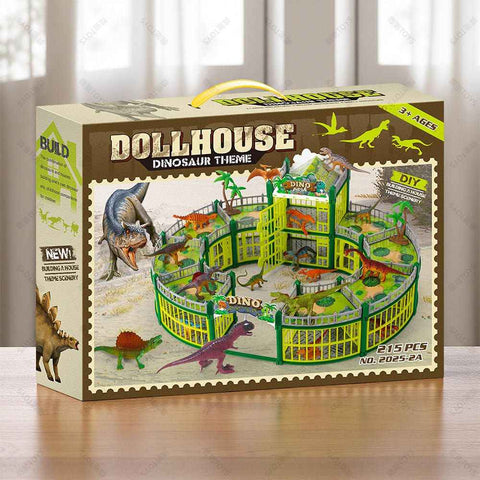 DIY Jurassic Theme Park Building Set for Kids, Creative Dinosaur Arena Toy with Realistic Dinosaurs and Palm Trees, Educational Playset for Ages 3+ to Build and Explore (137PCS, Brown)