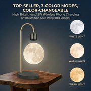 Darrahopens Home & Garden > Lighting > Night Lights & Ambient Lighting Levitating Moon Lamp with 15W Wireless Charger – 3D Printed Realistic Lunar Texture, 3 Color Modes, Magnetic Floating Globe Desk Light for Bedroom, Office, and Gift Giving (Gold, Top‑Seller, 3‑Color Modes, Color‑Changeable, High Brightness, 15W Wireless P