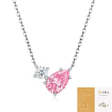 Elegant Pear-Shaped Pink Moissanite Choker Necklace with Round Clear Stone, Hypoallergenic Silver-Tone Finish, Adjustable Length for Daily Wear and Gifting, Includes GRA Certificate (Moissanite, Premium S925) In Australia - Darrahopens
