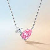 Elegant Pear-Shaped Pink Moissanite Choker Necklace with Round Clear Stone, Hypoallergenic Silver-Tone Finish, Adjustable Length for Daily Wear and Gifting, Includes GRA Certificate (Moissanite, Premium S925)