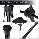 Ultra-Portable Folding Stool with Adjustable Height, Featherlight 340g Design, Load-Bearing 125kg, Ideal for Outdoor Hiking, Camping, Queueing, and On-the-Go Seating Solutions (Black)