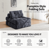 Darrahopens Furniture > Sofas > Sofas & Sofa Beds Convertible Folding Sofa Bed with Pumpkin Design, Corduroy Fabric, 3D Tufted Backrest, and Cylindrical Pillow for Living Room, Guest Room, and Small Apartments (Black) In Australia - Darrahopens