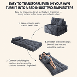 Darrahopens Furniture > Sofas > Sofas & Sofa Beds Convertible Folding Sofa Bed with Pumpkin Design, Corduroy Fabric, 3D Tufted Backrest, and Cylindrical Pillow for Living Room, Guest Room, and Small Apartments (Black) In Australia - Darrahopens