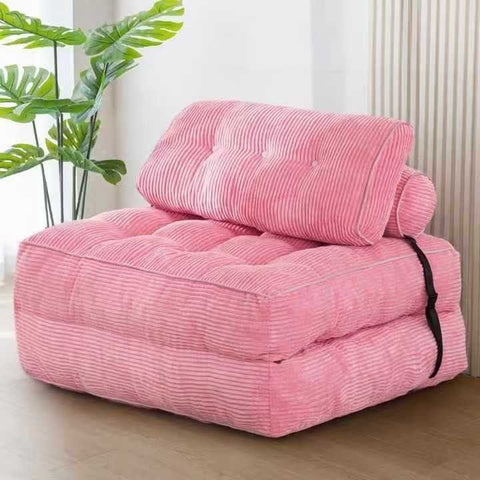 Darrahopens Furniture > Sofas > Sofas & Sofa Beds Convertible Folding Sofa Bed with Pumpkin Design, Corduroy Fabric, 3D Tufted Backrest, and Cylindrical Pillow for Living Room, Guest Room, and Small Apartments (Pink) In Australia - Darrahopens