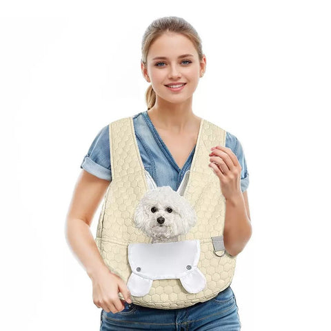Snuggle Paws Front-Facing Pet Carrier Backpack – Hands-Free Cat & Dog Sling Bag for Travel, Hiking and Daily Outings, Breathable Quilted Cotton, Fluffy Cartoon Charm, Ideal for Small Pets (Khaki) In Australia - Darrahopens