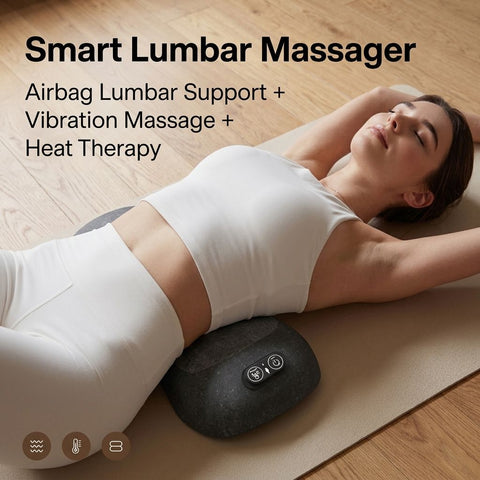 Three-in-One Smart Lumbar Massage Pillow with Airbag Stretch Support, Vibration Massage, and Constant Warm Heat for Home Relaxation and Sleep Comfort (Grey)