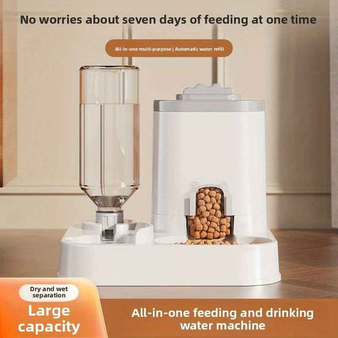 Automatic Pet Feeder and Water Dispenser Combo, 7-Day Capacity for Cats and Small Dogs, Self-Refilling Water Bowl with Gravity Flow, No Battery Needed, Modern White Design with Sturdy Base (Grey) In Australia - Darrahopens