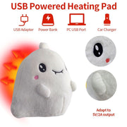 USB-Powered Plush Heating Pad, Cartoon Ghost Design, Soft Warm Stuffed Toy for Home, Office, and Travel, Perfect Cozy Gift for Halloween and Cold Days (White)