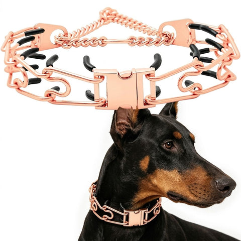 Premium Quick-Release Dog Training Chain Collar with Stimulation Nodes – Durable Stainless Steel Slip Collar for Large & Medium Breeds, Correct Pulling and Jumping Behaviors with Comfortable Rubber-Tipped Prongs. (L, RoseGold) In Australia - Darrahopens