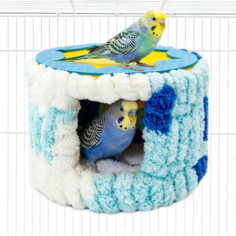 Cozy Hanging Bird Nest for Small Parrots – Warm, Soft, and Secure Hideaway with Removable Pad, Perfect for Budgies, Lovebirds, and Conures in Winter or Stress Relief (Blue)