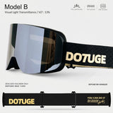 DOTUGE DGZ-12XS Ski Goggles with Italian REVO Coated Dual-Layer Anti-Fog Lens, UV400 Protection, Large Cylindrical Wide View, Compatible with Prescription Glasses, for Skiing and Snow Sports (A)