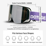 DOTUGE DGZ-12XS Ski Goggles with Italian REVO Coated Dual-Layer Anti-Fog Lens, UV400 Protection, Large Cylindrical Wide View, Compatible with Prescription Glasses, for Skiing and Snow Sports (B)