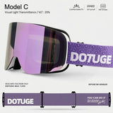 DOTUGE DGZ-12XS Ski Goggles with Italian REVO Coated Dual-Layer Anti-Fog Lens, UV400 Protection, Large Cylindrical Wide View, Compatible with Prescription Glasses, for Skiing and Snow Sports (B)