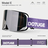 DOTUGE DGZ-12XS Ski Goggles with Italian REVO Coated Dual-Layer Anti-Fog Lens, UV400 Protection, Large Cylindrical Wide View, Compatible with Prescription Glasses, for Skiing and Snow Sports (B)