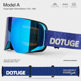 DOTUGE DGZ-12XS Ski Goggles with Italian REVO Coated Dual-Layer Anti-Fog Lens, UV400 Protection, Large Cylindrical Wide View, Compatible with Prescription Glasses, for Skiing and Snow Sports (C)
