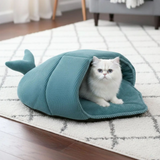 Cozy Whale-Shaped Semi-Enclosed Cat Bed, Plush Corduroy Pet Hideaway & Nap Sack – Soft, Washable, and Perfect for Year-Round Snuggling, Playing, or Peaceful Privacy in Any Living Space (Cyan) In Australia - Darrahopens