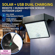 Solar Powered Outdoor LED Floodlight with Remote Control and Motion Sensor, Dual Charging via Solar and USB, Weatherproof Wall Light for Driveway Garden Patio, Choice of 6000K Daylight or 3000K Warm Glow (3000K Warm，2PCS) In Australia - Darrahopens