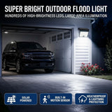 Solar Powered Outdoor LED Floodlight with Remote Control and Motion Sensor, Dual Charging via Solar and USB, Weatherproof Wall Light for Driveway Garden Patio, Choice of 6000K Daylight or 3000K Warm Glow (6000K White，2PCS)