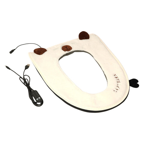 USB Heated Toilet Seat Cover with Capybara Design – Soft Plush, Washable, Fast Heating, 5-Level Temperature & Timer Control for Cozy Winter Bathroom Use (White)