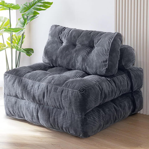 Darrahopens Furniture > Sofas > Sofas & Sofa Beds Convertible Folding Sofa Bed Pumpkin Design Corduroy Fabric Two-in-One Lounger for Living Room Bedroom Small Apartments Guest Room Daily Relaxation and Overnight Sleeping (Grey) In Australia - Darrahopens